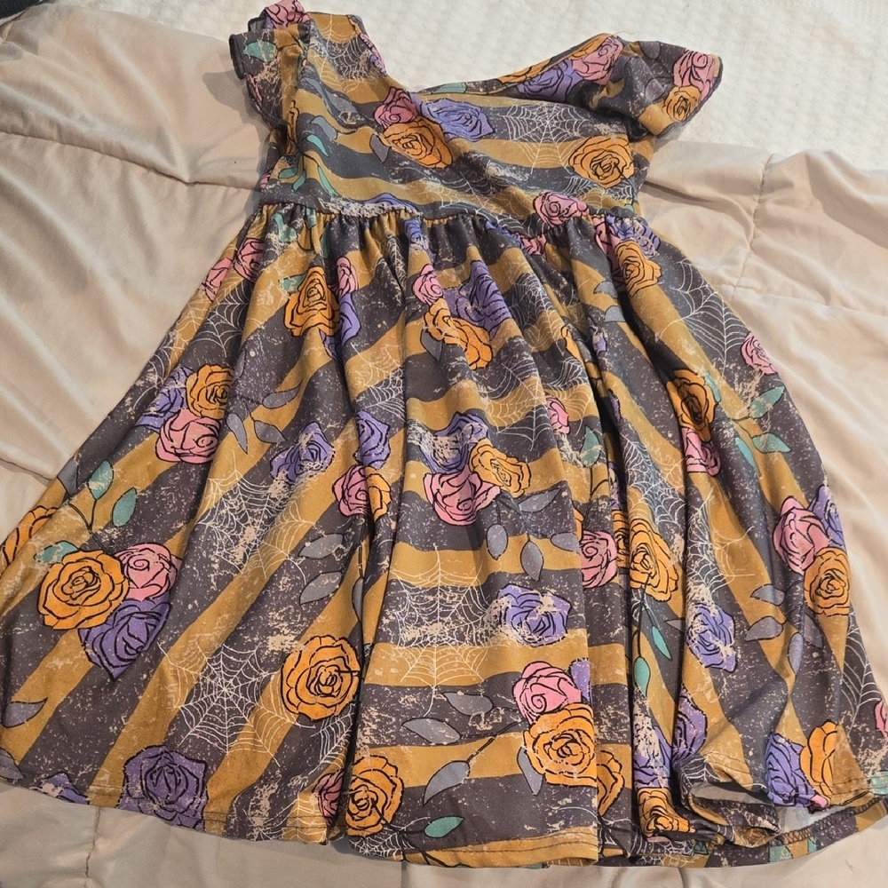 Floral Kids Dress with Stripes